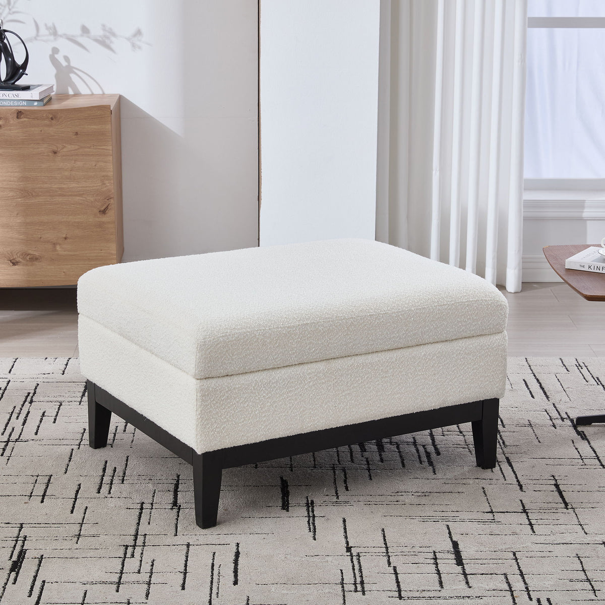 Upholstered Storage Ottoman With Reversible Lid Coffee Table With Rubberwood Legs