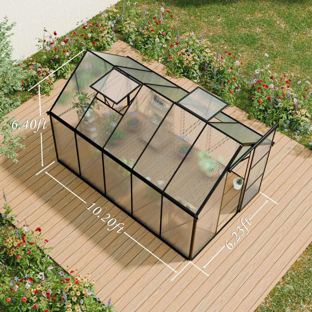 Polycarbonate house Raised Base And Anchor Aluminum Heavy Duty Walk-In houses For Outdoor Backyard In All Season