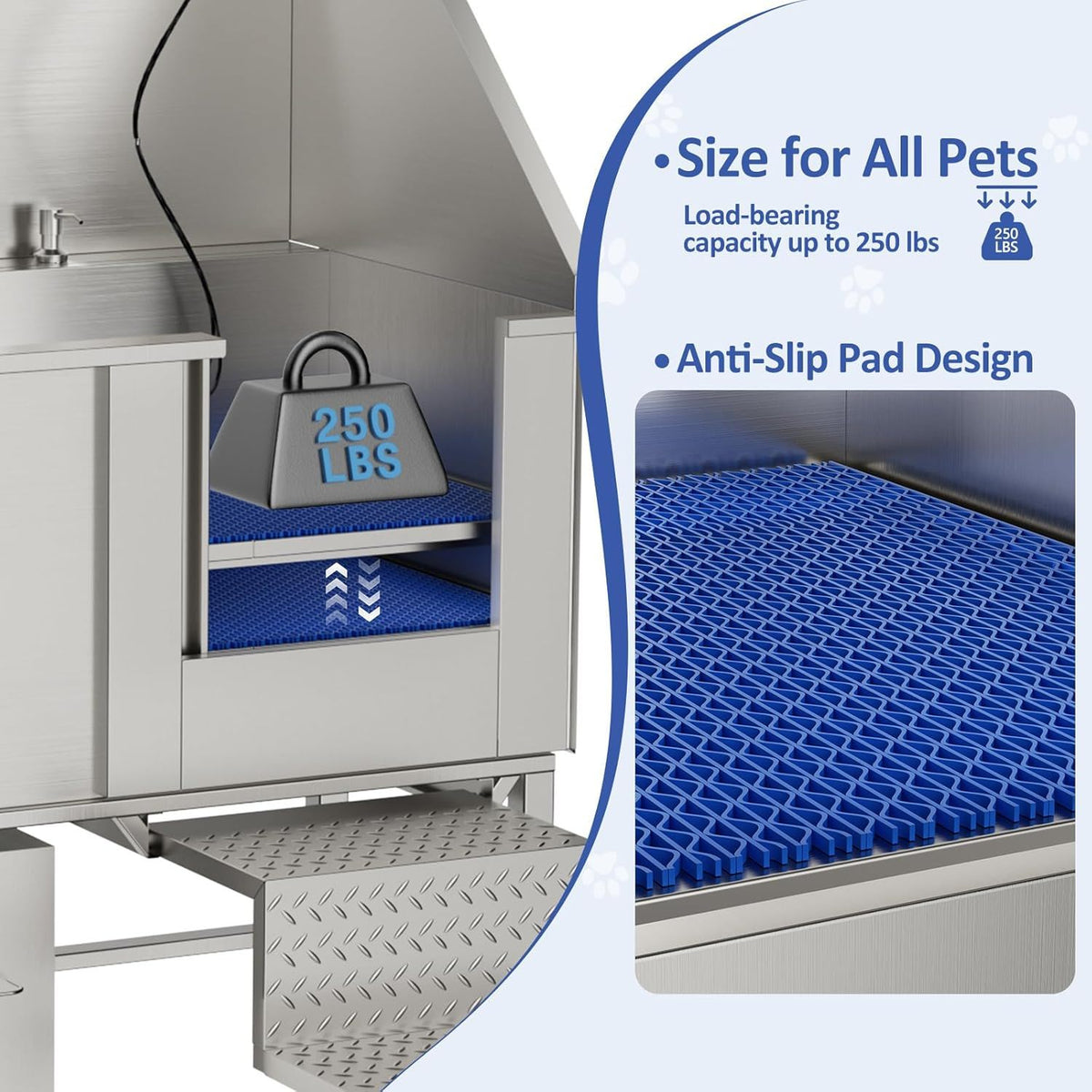 Stainless Steel Dog Washing Station With Seamless Design And Accessories - Silver