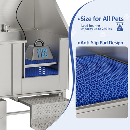 Stainless Steel Dog Washing Station With Seamless Design And Accessories - Silver