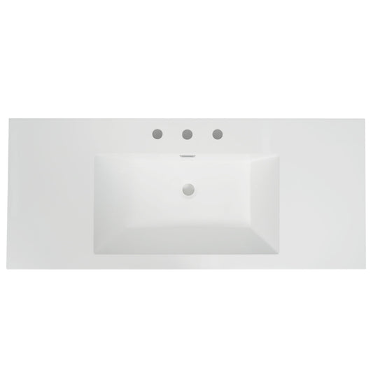 Vanity Top With 3 Faucet Holes, Rectangular Basin For Bathroom - White