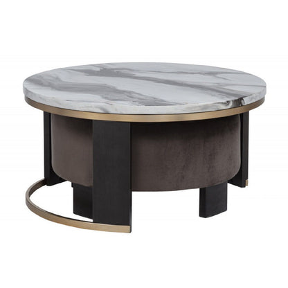 Nesting Round Coffee Table With Ottoman (Set of 2) - Gold / Brown
