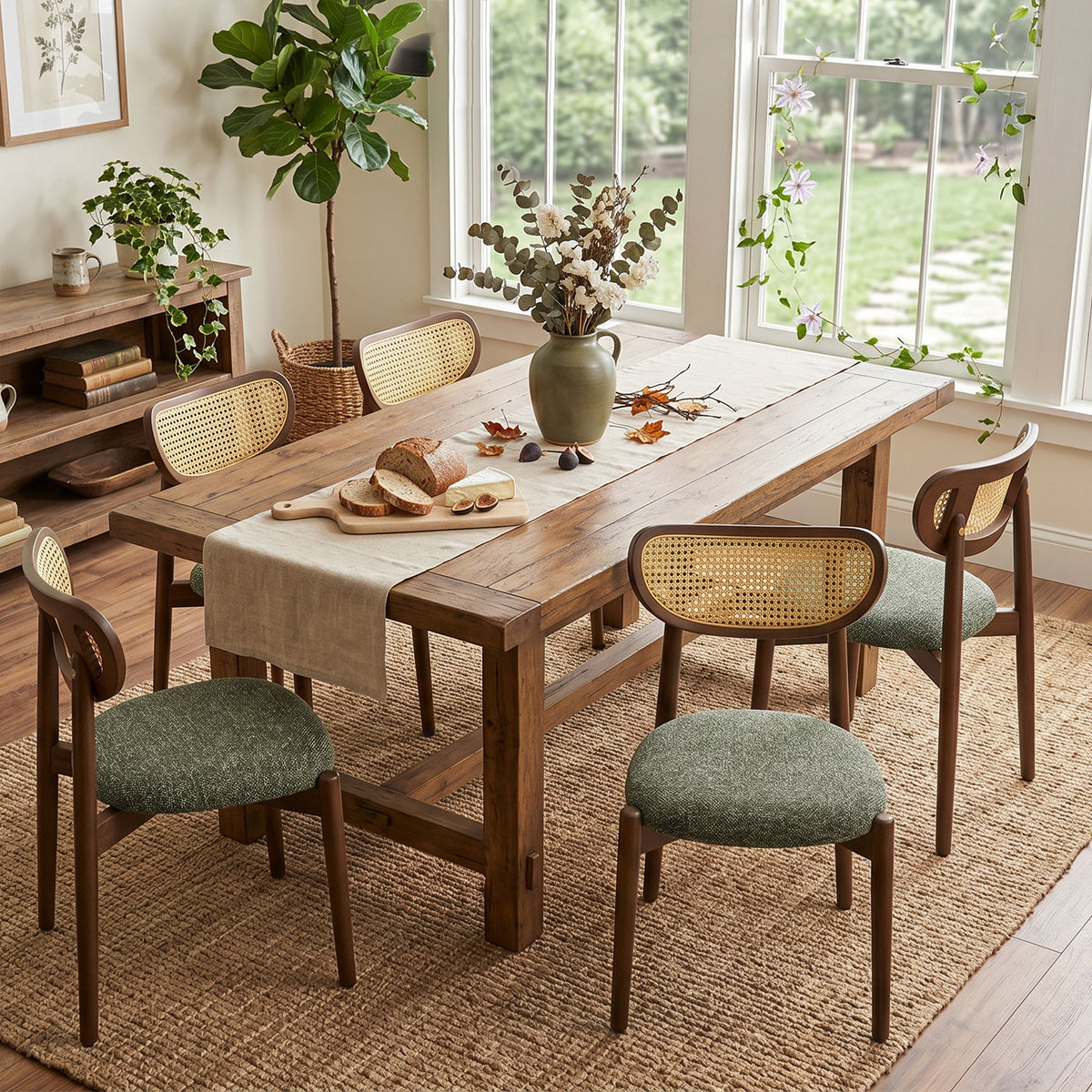 Rattan Side Dining Chairs For Kitchen (Set of 2)