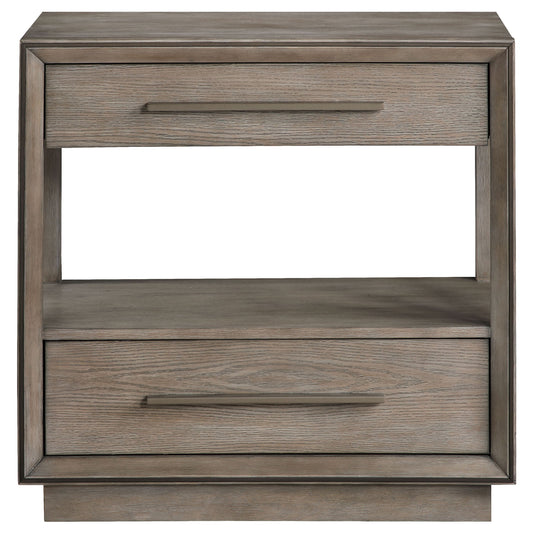 Prescott - 2 Drawers Nightstand With Open Shelf - Taupe