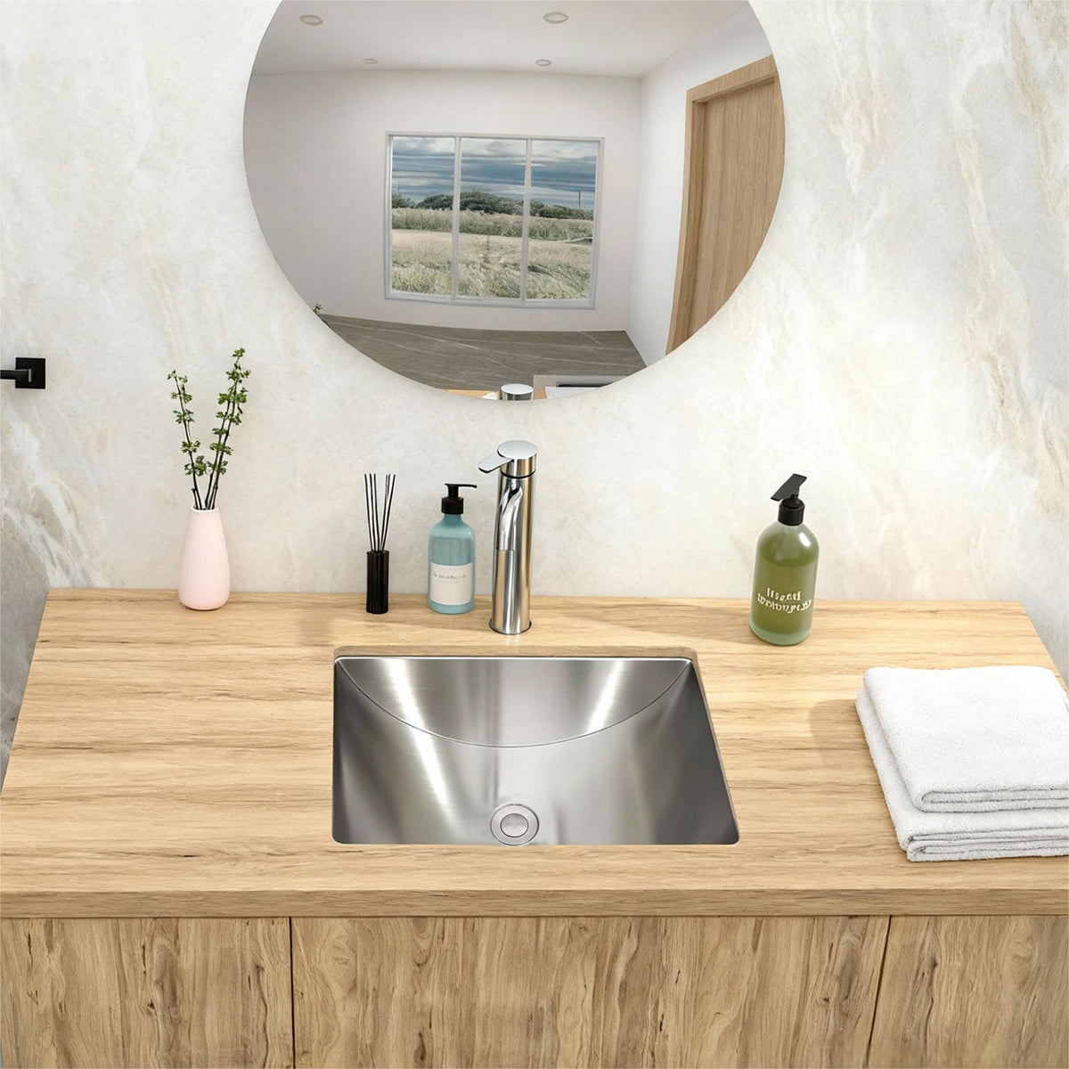 Undermount Bathroom Sink With Pop Up Drain, Durable Material, Easy Clean Nano Finish - Brushed Nickel