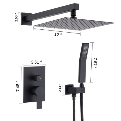12" Ceiling Mount Shower System With Rain Mixer And Handheld Shower