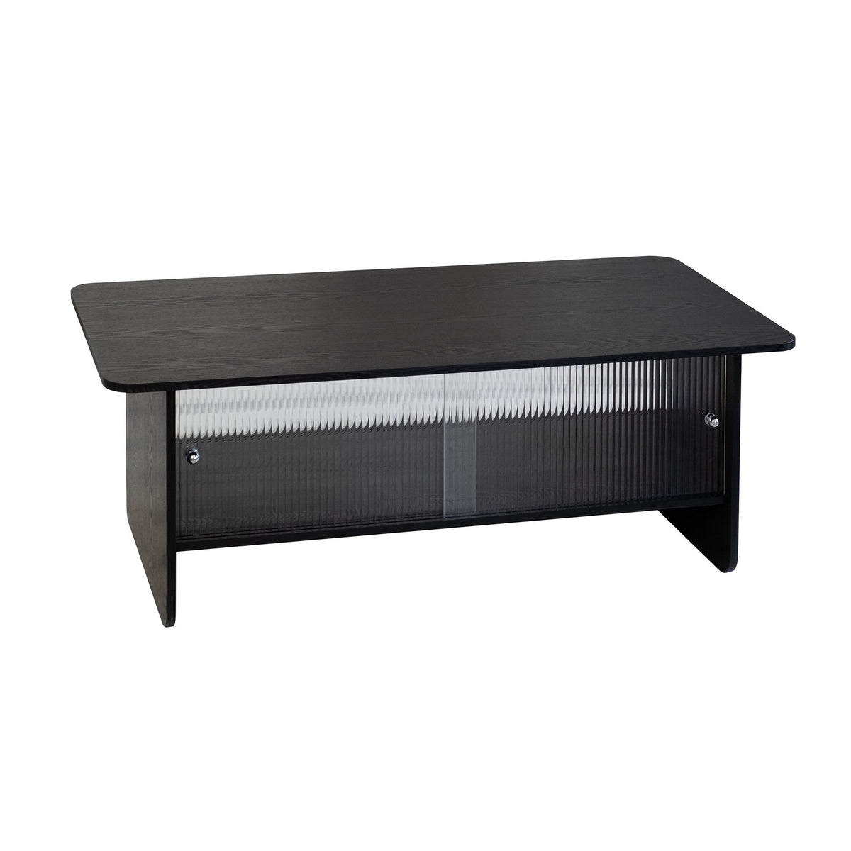 Rectangular Coffee Table With Sliding Door Storage Center