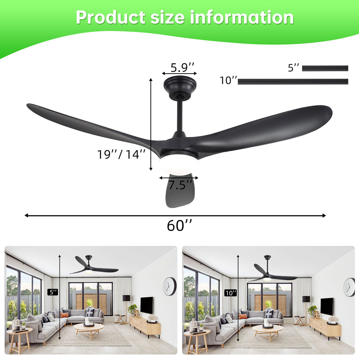 Smart Ceiling Fan With Lights, 3 Blades, Reversible Quiet DC Motor For Indoor