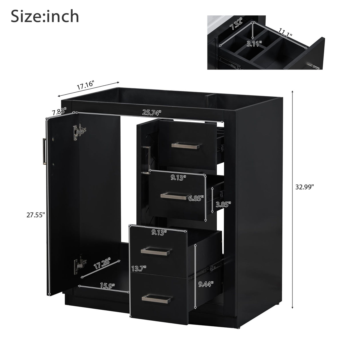 Bathroom Vanity With Sink, Storage Cabinet, Freestanding Set With 3 Drawers & Soft Closing Doors