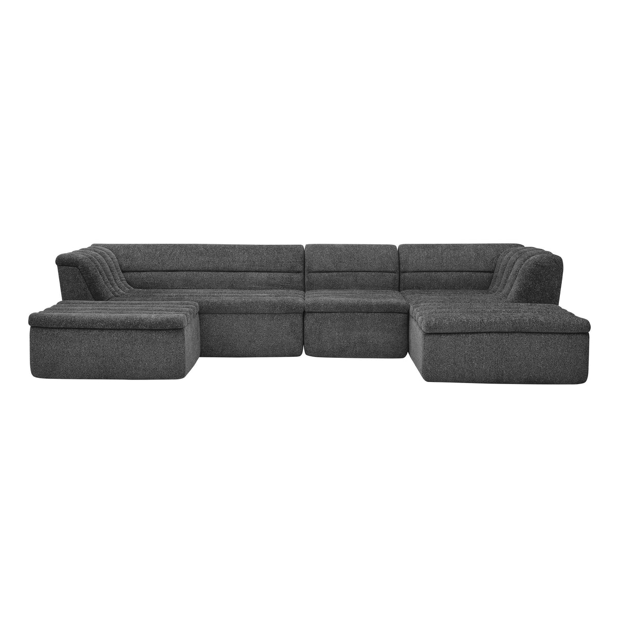 U-Shaped Modular Sectional Sofa With Chaise And Movable Ottoman, Wave-Shaped Armrest, No Pillows Included - Black