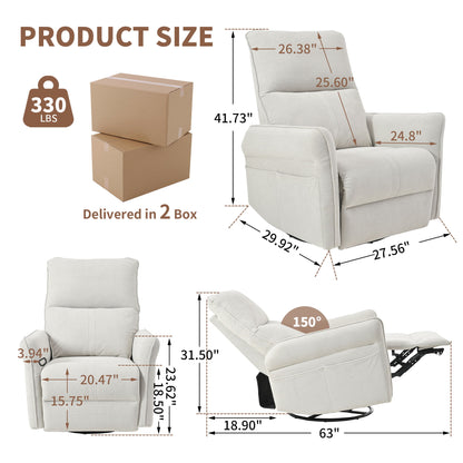360° Swivel Rocker Recliner Chair, Swive Nursery Rocking Chair With Pull Ring, Glide Chair For Livin Room - Gray