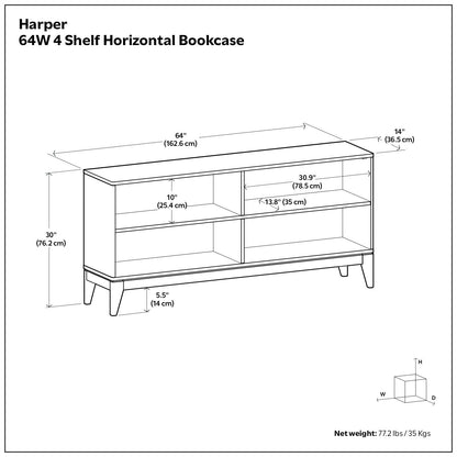 Harper - 4 Shelf Low Bookcase - Walnut Brown