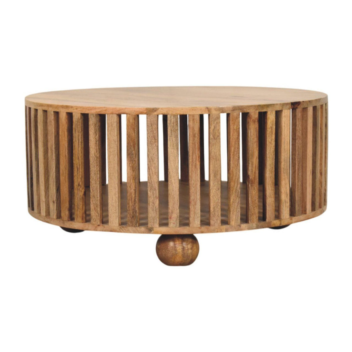 Slatted Round Coffee Table - Beige