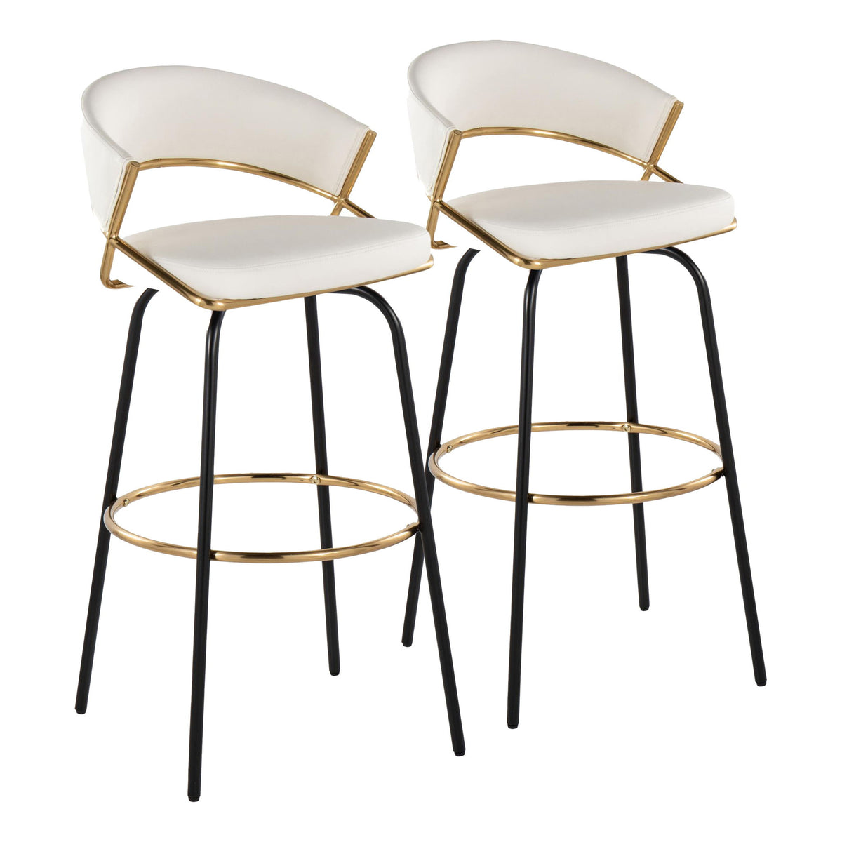 Jie - Fixed Height Contemporary Barstool With Swivel Round Footrest (Set of 2) - Gold / White / Black