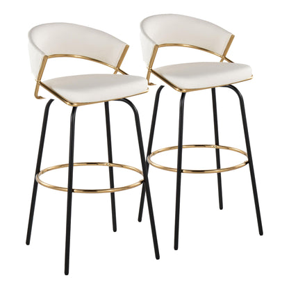 Jie - Fixed Height Contemporary Barstool With Swivel Round Footrest (Set of 2) - Gold / White / Black