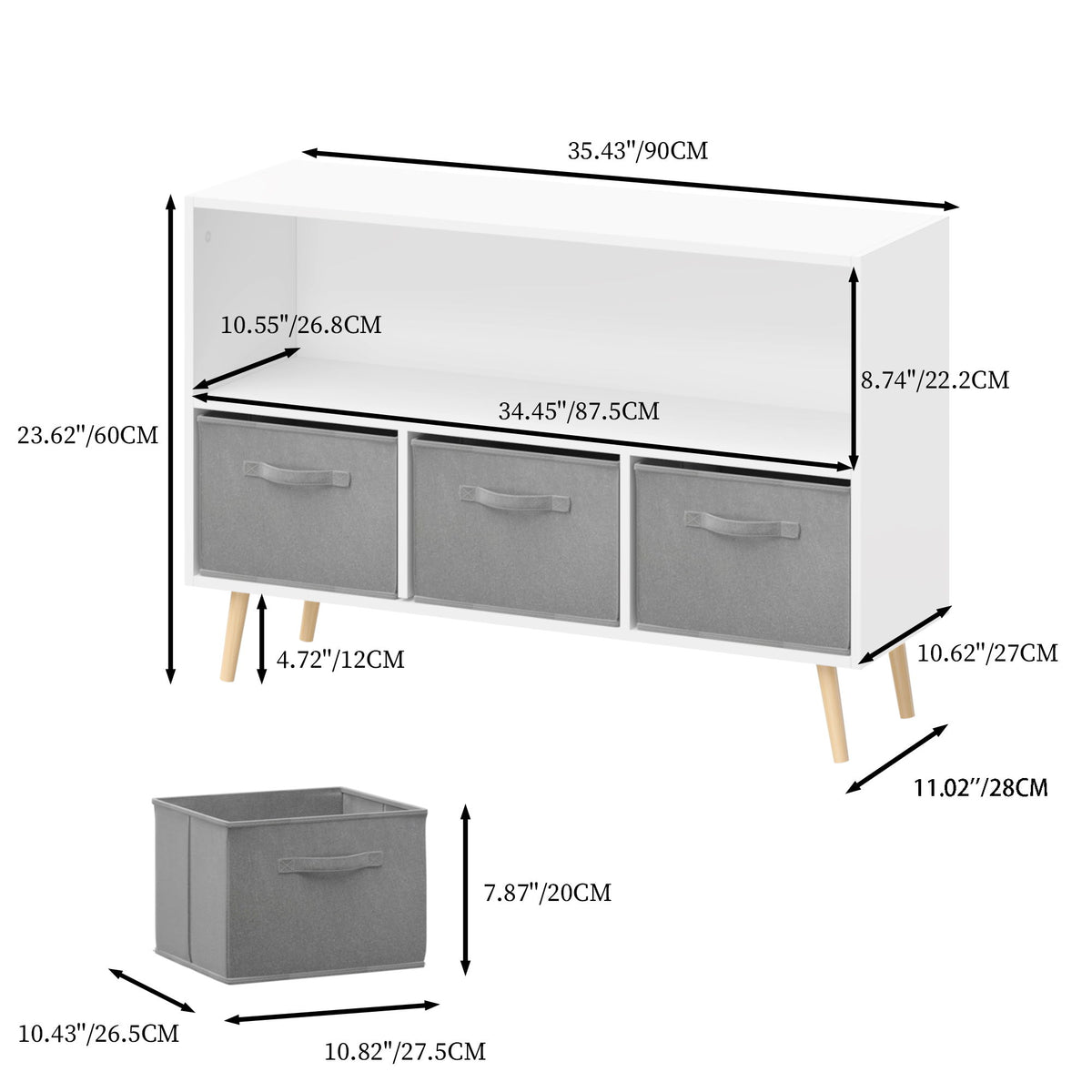 Bookcase With Collapsible Drawers, Book Display Organizer