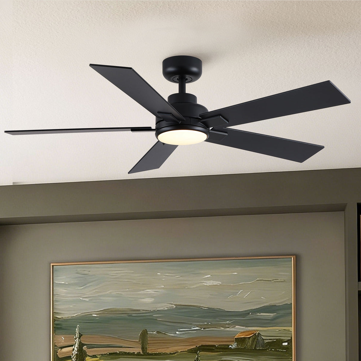 Reversible Motor Integrated LED Dimmable Ceiling Fan With Light And Remote - Matte Black