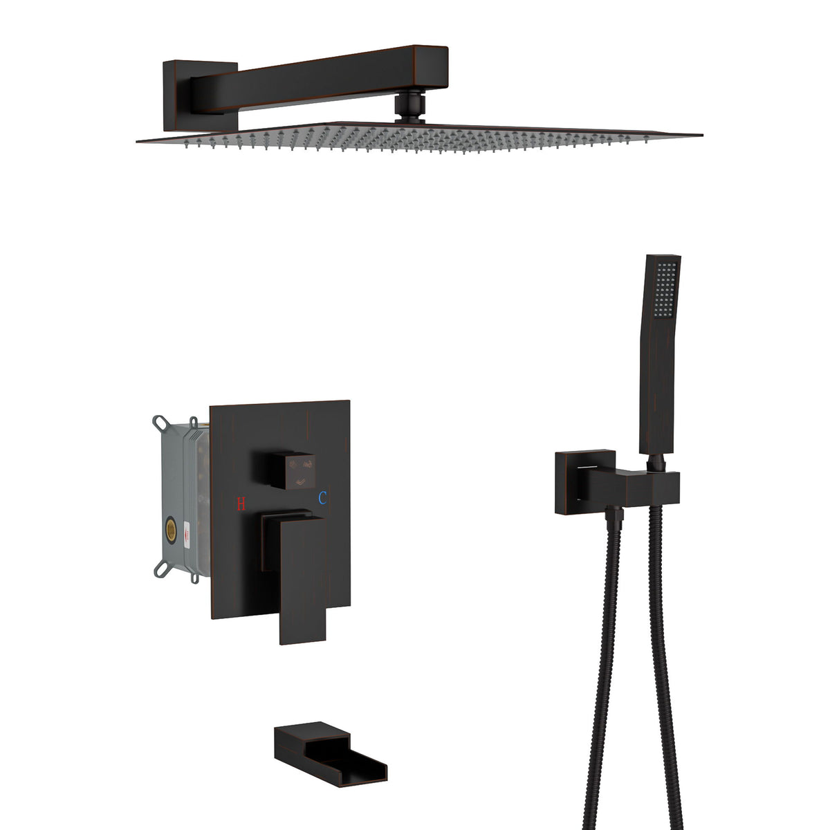 10" Wall Mounted Square Shower System With Rough In Valve