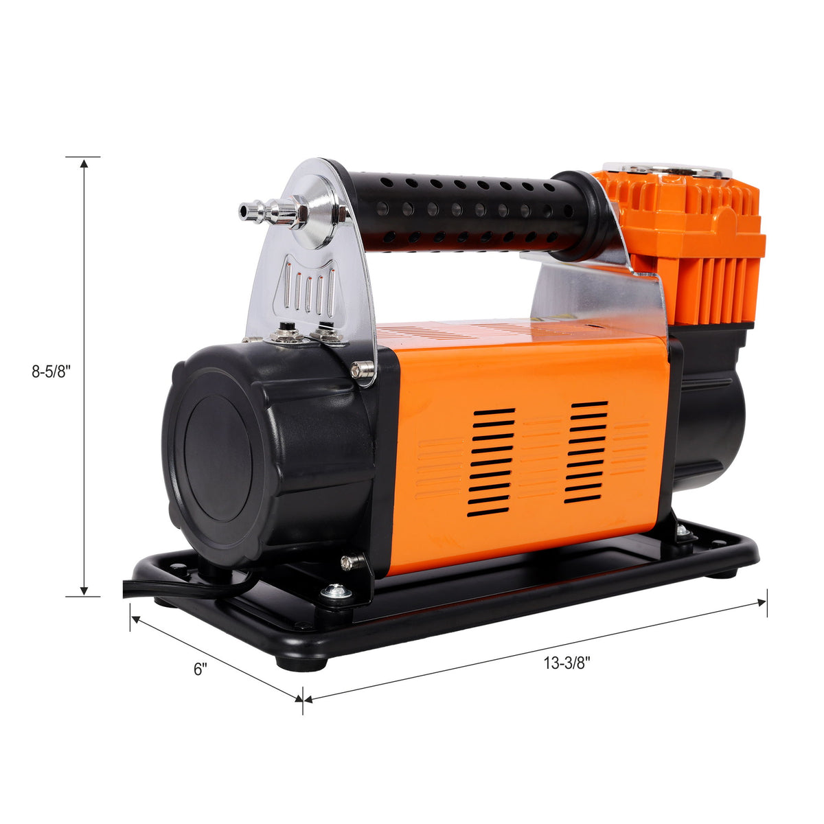 Heavy Duty 12V Air Compressor, Tire Inflator With Pressure Gauge, Compact Size - Black / Orange