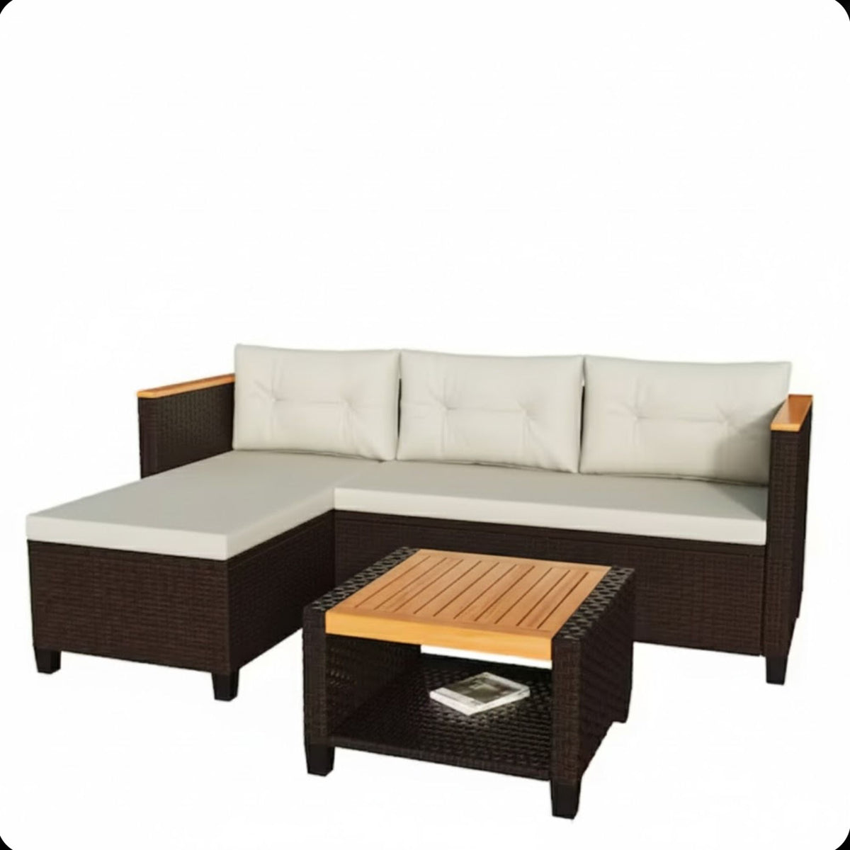 L-Shaped Patio Set With Cushions And Storage Table