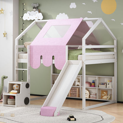 Loft Bed With House Shaped Frame And Tent