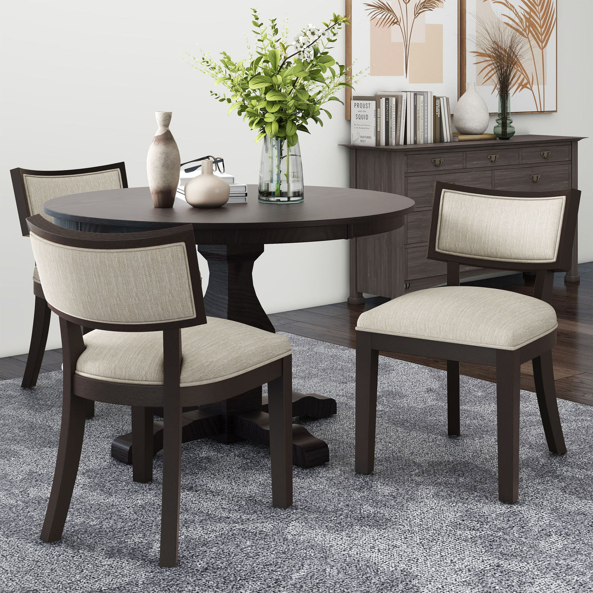 Farmhouse Style Fabric Upholstered Side Dining Chair Set
