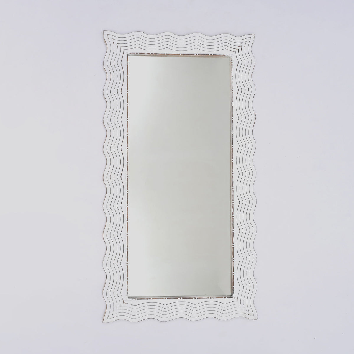 Handcarved Wave Design Rectangle Mirror Accent Enhancing Space - Antique White