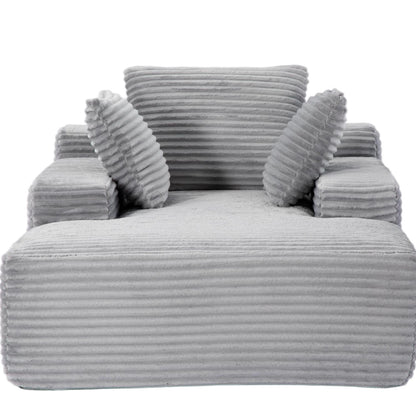 Oversized Chaise Lounge Chair Cozy Cloud Couch, Plush Corduroy Upholstered Sleeper Sofa Daybed With 3 Throw Pillows And Wide Armrest For Living Room - Gray