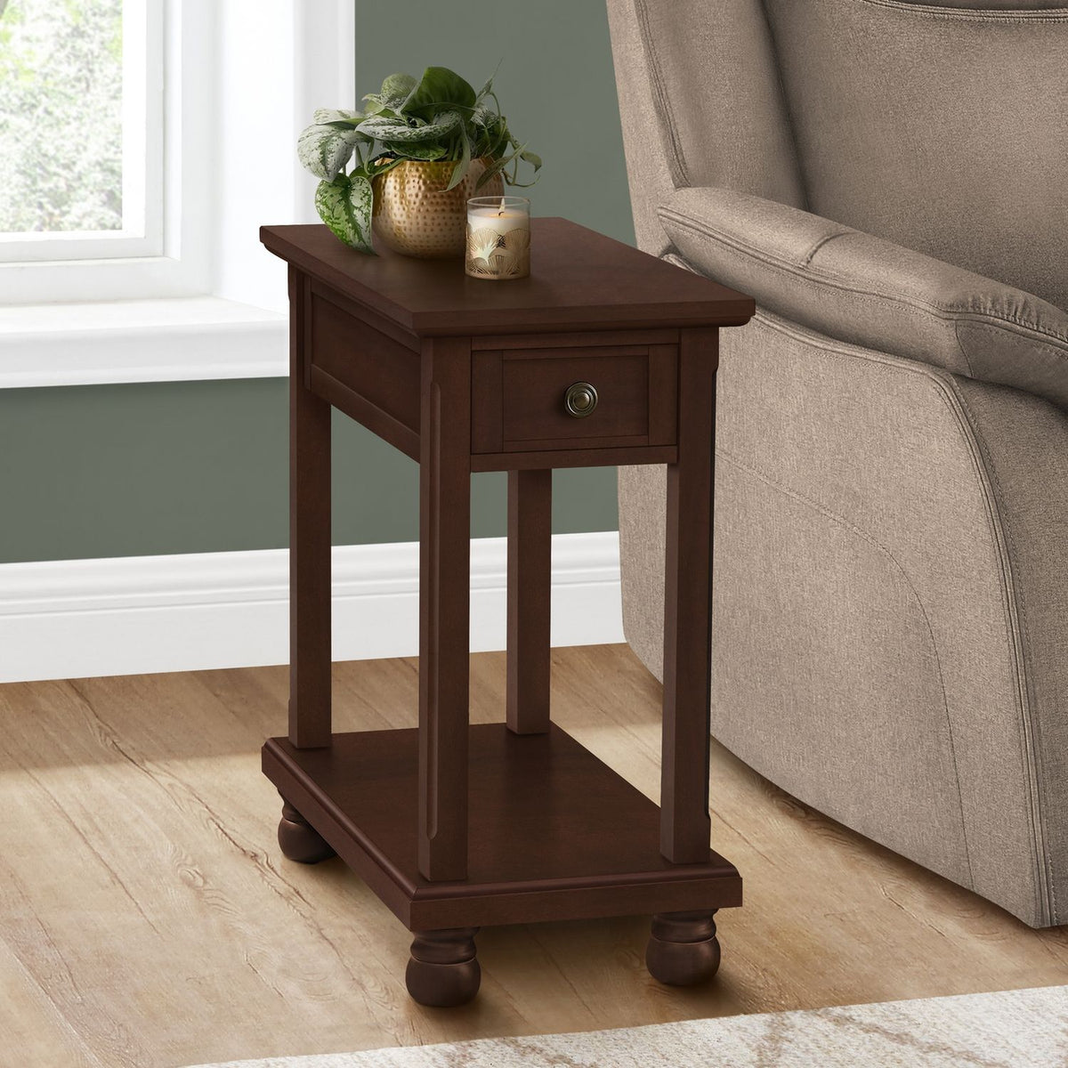 Accent End Table, Storage Drawer, Traditional - Espresso