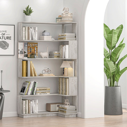 Extended Corner Bookshelf For Living Room - Light Gray