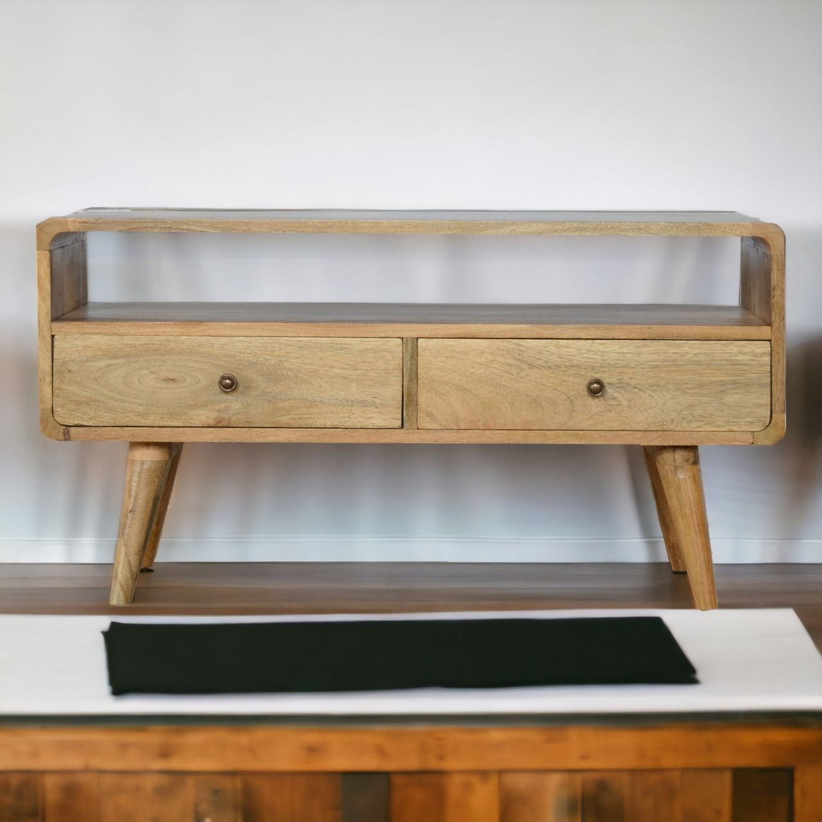 Solid Wood Curved Media Unit