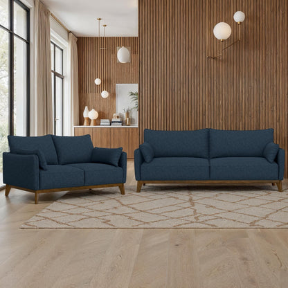 Sofa Wide With Attached Legs - Blue