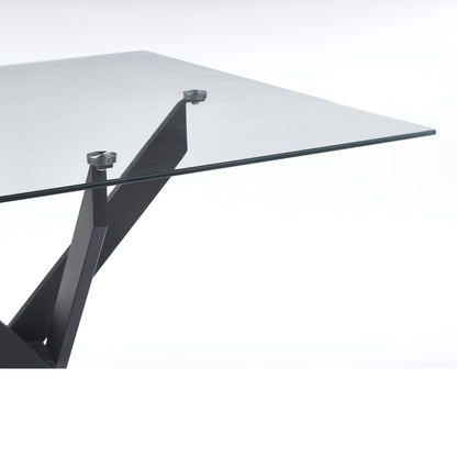 Dining Table With Cross Metal Leg And Tempered Glass, Modern Space Saving Kitchen Table For Living Room Legs, Square Table