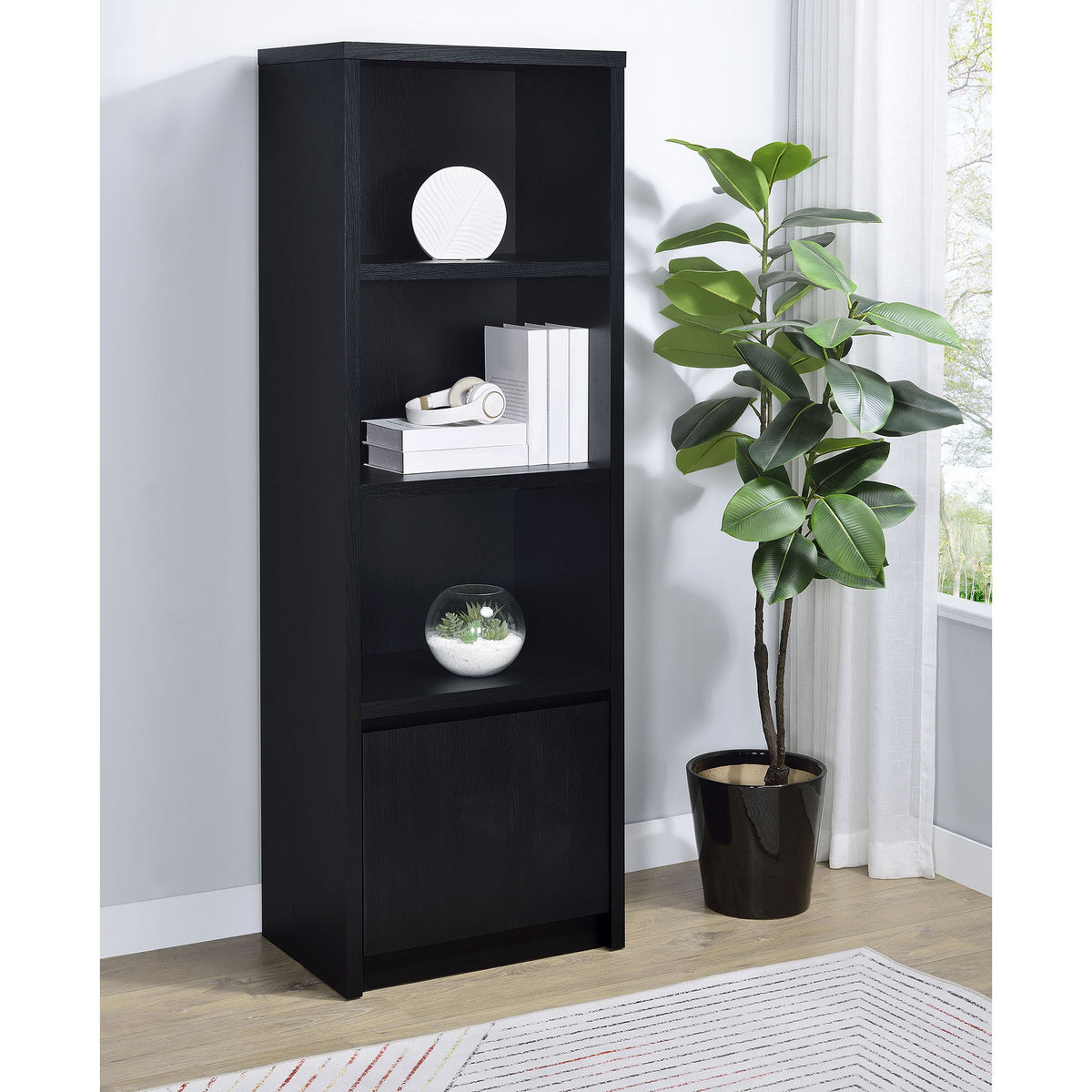Sloat - 3 Shelf Media Tower With Cabinet Storage - Black