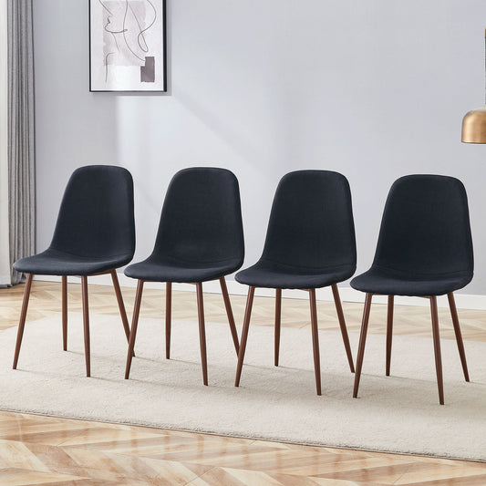 Luxury Simple Chair (Set of 4) Linen Cotton High Resilience Dining Chair With Metal Color Leg - Black / Walnut