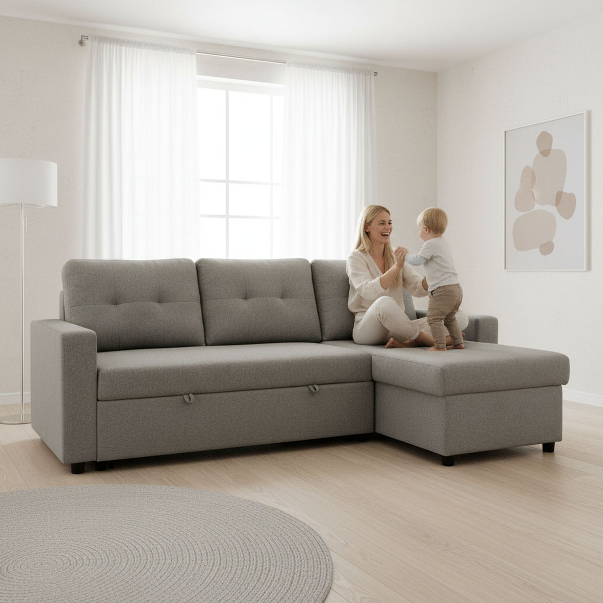 Convertible L Shaped Sectional Sleeper Sofa Bed, Saving Pull Out Couch