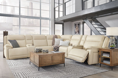 Double Deal - 7-Piece Power Reclining Sectional With 2 Consoles - Almond