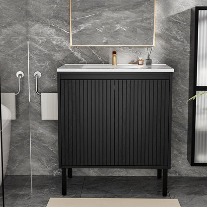 Bathroom Vanity With Ceramic Sink, Floor-Standing Design, Soft-Closing Drawers
