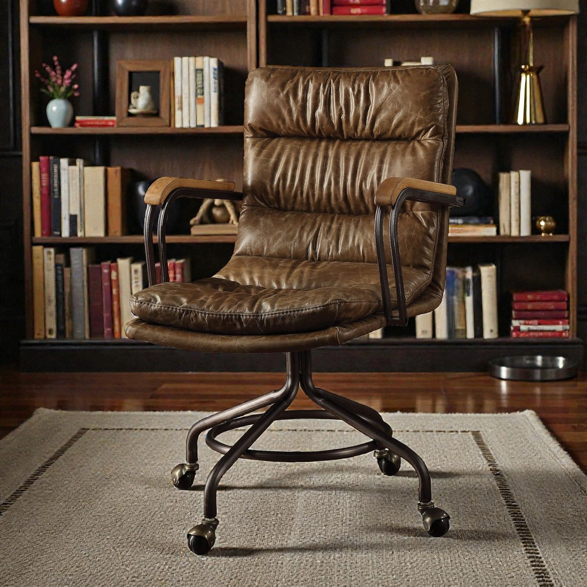 Harith - Vintage Top Grain Leather Office Chair - Brown