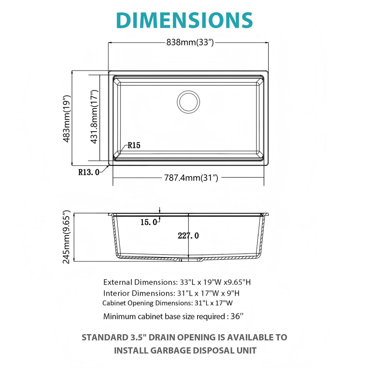 Quartz Composite Kitchen Sink With Undermount Design, Durable Single Bowl Workstation
