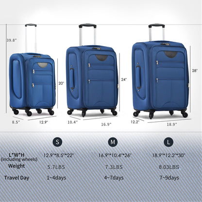 Softside Luggage Expandable 3 Piece Set Suitcase Upright Spinner Softshell Lightweight Luggage Travel Set
