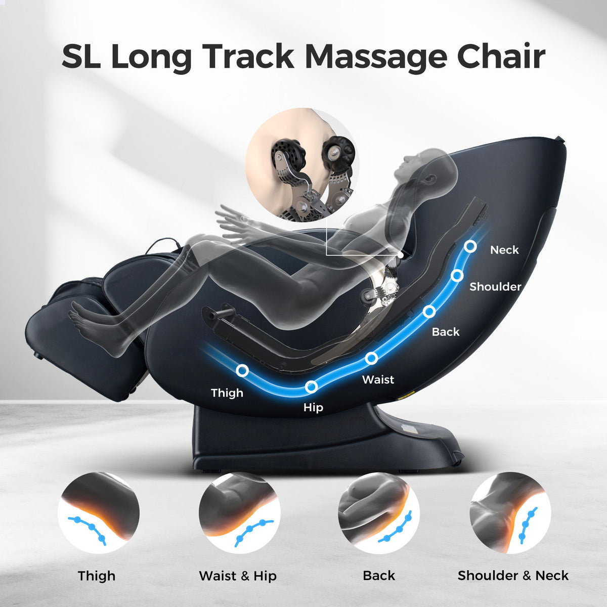 Bosscare - 3D Zero Gravity Massage Chair, Full Body Shiatsu Recliner With App - Black