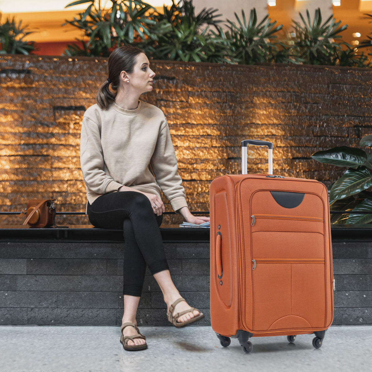 Softside Luggage Expandable 3 Piece Set Upright Spinner Lightweight Travel Suitcase 22" / 26" / 30" - Orange