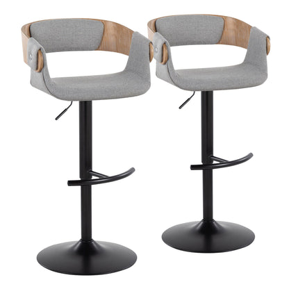 Elisa - Adjustable Barstool With Swivel & Rounded T Footrest (Set of 2) - Gray - Fabric