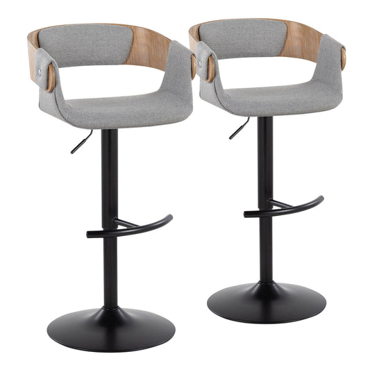 Elisa - Adjustable Barstool With Swivel & Rounded T Footrest (Set of 2) - Gray - Fabric