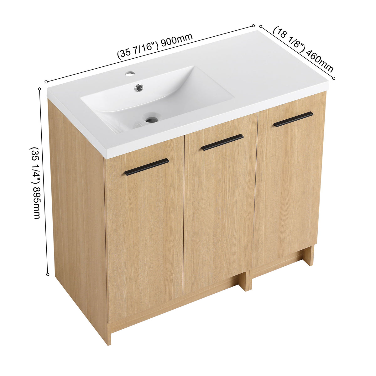 Wall Mounted Floating Bathroom Vanity With Sink, 3 Door Modular Cabinet