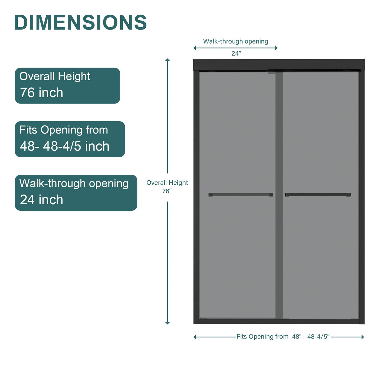 Double Sliding Glass Shower Door 8Mm Tempered Glass With Stainless Steel Frame - Matte Black