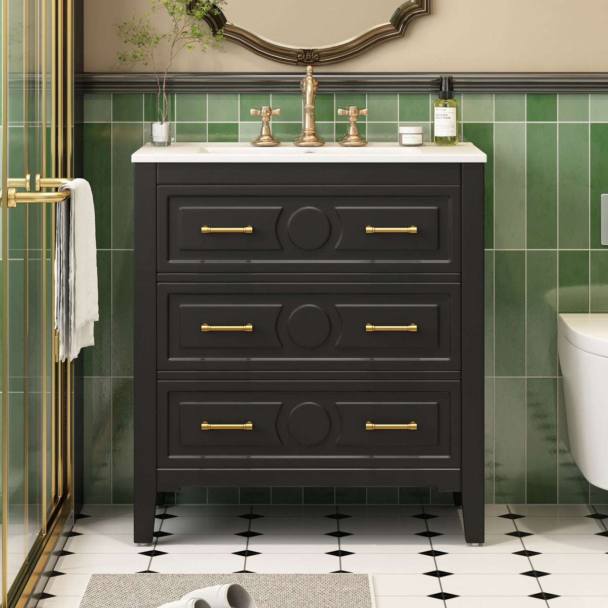Retro Bathroom Vanity With Sink Combo, Free Standing Single Set With 3 Drawers