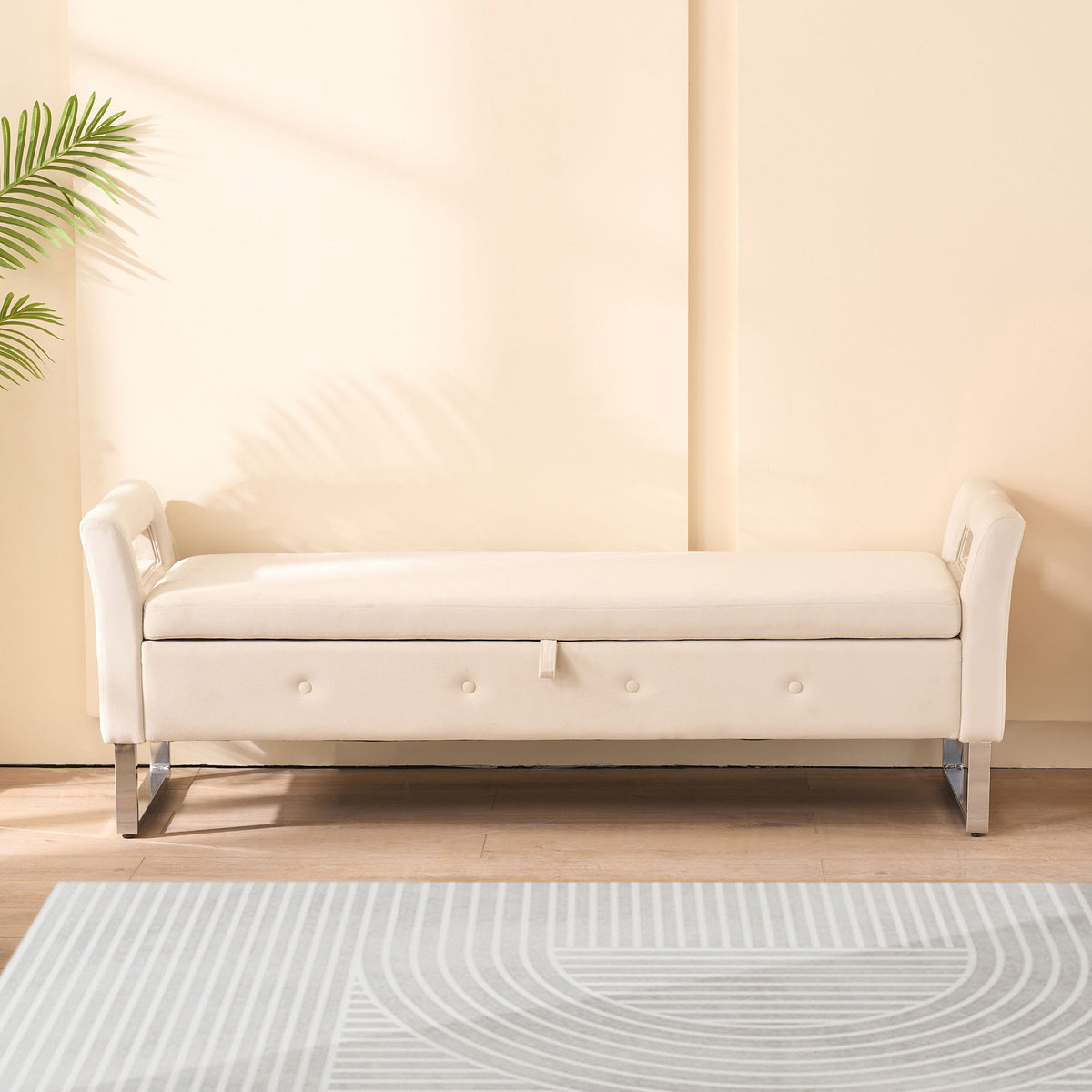 Wide Storage Soft Ottoman Bench With Armrests
