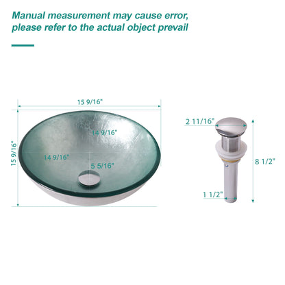 Artistic Tempered Glass Vessel Sink With Pop Up Drain